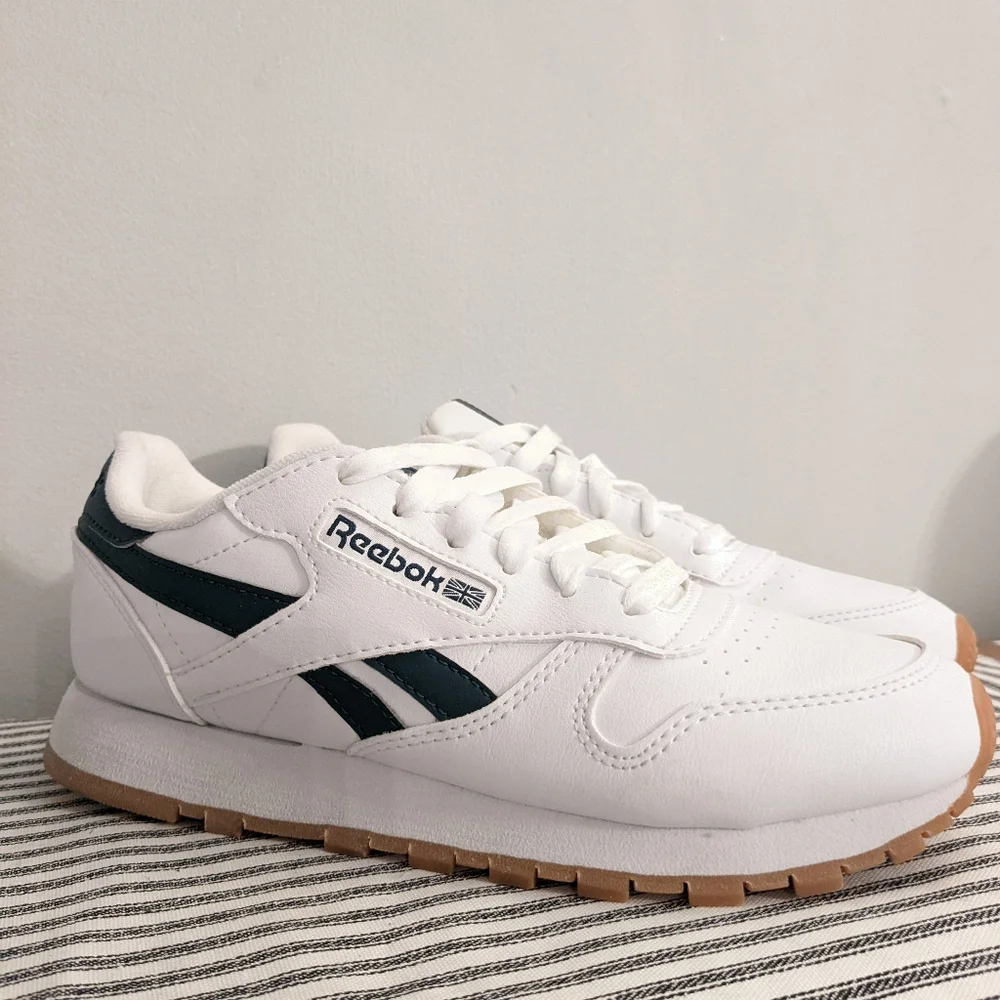 Reebok‎ Classic Leather sneakers White/green Youth 4.5